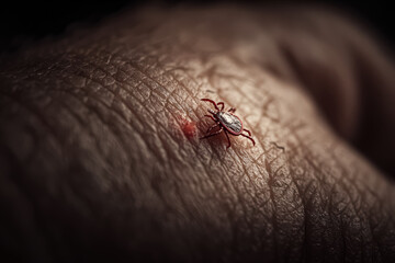 Obraz premium Close-up view of a tick on skin, emphasizing the importance of disease prevention and health awareness in everyday life