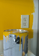 Single Paint Bucket Situated On Kitchen Counter Surface.