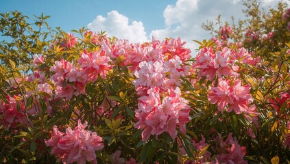 Obraz premium Summer blooms of vibrant pink Rhododendron blossoms
