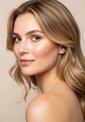 Beautiful woman portrait with blonde hair makeup and skincare for beauty blog and fashion magazine