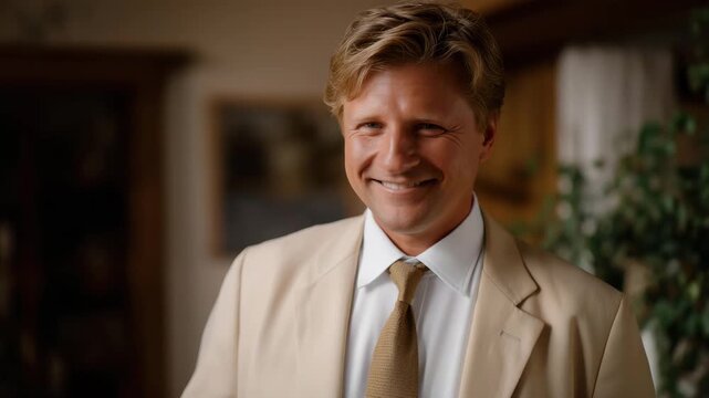 Butler showing visible surprise after receiving unexpected compliment from high-status guest, emotion of disbelief and joy captured, representing rare emotional acknowledgment in discreet