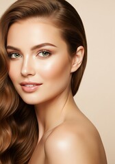 Beautiful woman with glowing skin and perfect makeup for beauty and fashion advertising and marketing