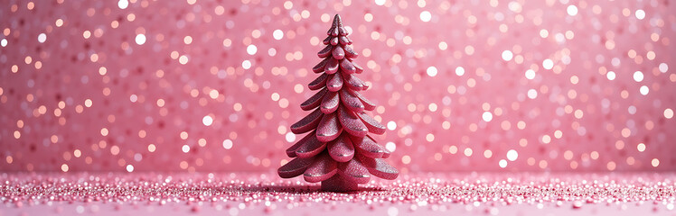 vibrant pink glitter background radiates stylized christmas tree centerpiece flat lay arrangement illuminated soft