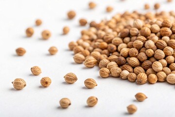 Coriander seeds on white background