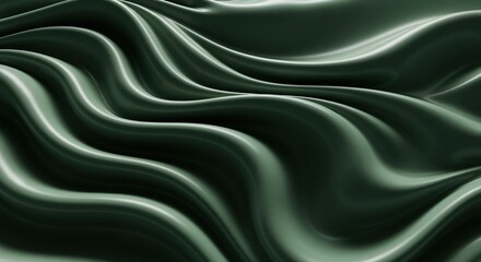 Obraz premium Luxurious dark green silk fabric background. Smooth and elegant satin texture with flowing waves and folds. Abstract fluid wallpaper design