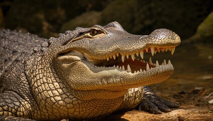 Obraz premium Homosassa Springs wildlife park reptiles, showcasing carnivorous alligators and crocodiles, nature preservation