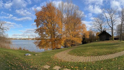 Naklejka premium Fall season visit to the park