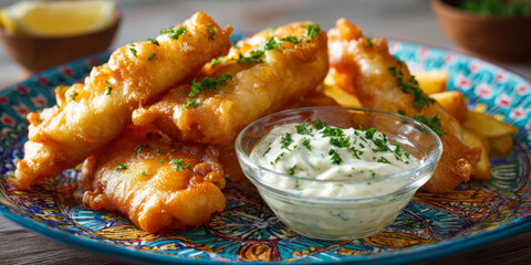 Crispy Fish and Chips with Sauce – AI Generative