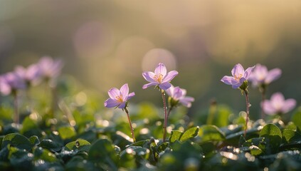 Obraz premium Violet blooms in springtime with a soft backdrop, seasonal change