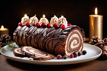 Yule log cake (Bûche de Noël)