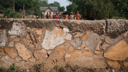 Fragments of an old wall made from rugged natural stone