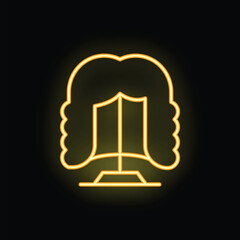 Yellow neon sign depicting a judge wig, representing the legal profession and justice system