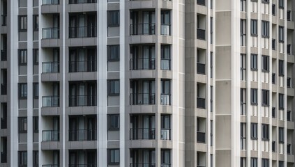 Condominium and apartment building featuring symmetrical modern design, emphasizing urban density