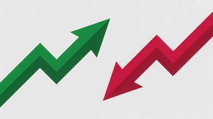 Green arrow pointing upwards and a red arrow pointing downwards, symbolizing growth and decline. They both move in different direction