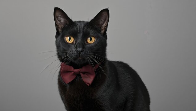 Black cat dressed in a bow tie, an intriguing pet fashion choice