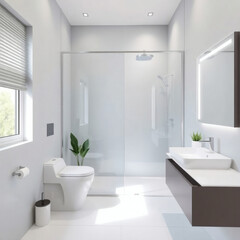 Fototapeta premium Luxury spa toilet with indoor plants – AI generated