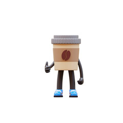 Coffee Cup Character Giving Thumbs Up Gesture For Motivation And Success Themes.
