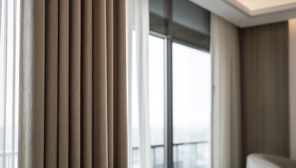 Fototapeta premium Curtain with rail in a living space, enhancing room aesthetics and interior design