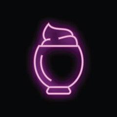 Neon sign depicting a bowl of a sweet treat, glowing pink against a dark backdrop