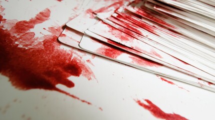 confidential. White business card with red ink stains obscuring the text. pitch deck slides, case study pages, designed for enterprise HRIS and productivity software interfaces, improves conversion.