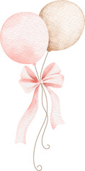 Watercolor Illustration Balloon and Ribbon