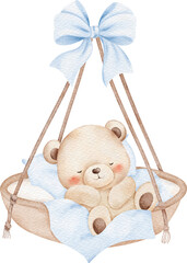 Watercolor Illustration Cute Baby Teddy Bear