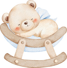 Watercolor Illustration Cute Baby Teddy Bear