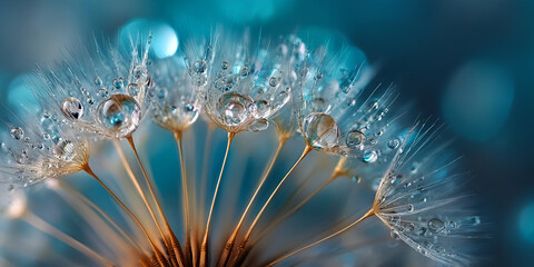 Close-up of a dandelion with water droplets, beautifully capturing nature's detail and vibrant colors.