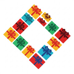 Colorful gift boxes arranged in a square shape for New Year, Christmas  
