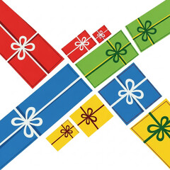 Colorful gift boxes arranged diagonally for New Year, Christmas  