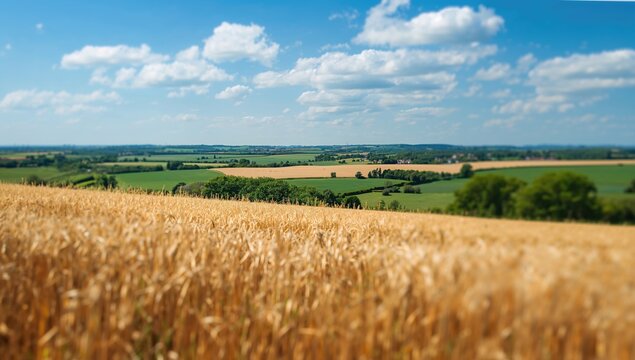 Rural field with straw in a European landscape, highlighting agricultural practices
