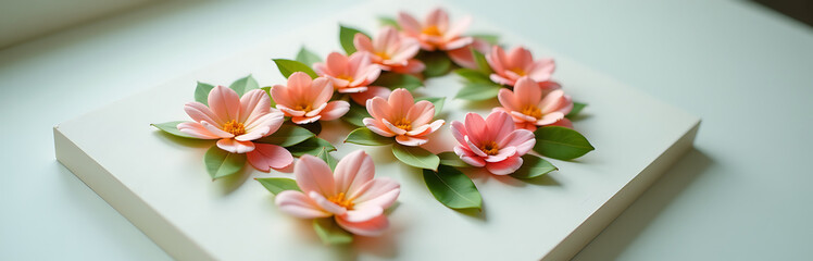 Fototapeta premium shot letter p constructed intricately arranged real petals leaves pastel hues soft natural light