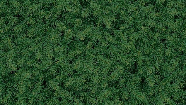 Dense evergreen fir branch pattern with vibrant green needles, offering a rich natural texture ideal for nature-inspired backgrounds.