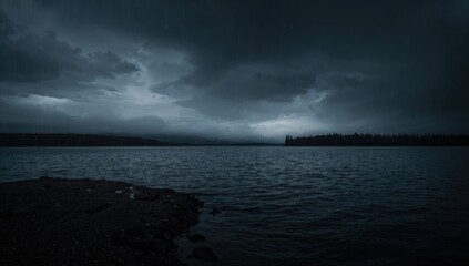 Gloomy waterscape under tempestuous skies