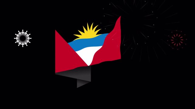 Antigua and Barbuda flag badge, on transparent background. 4K video