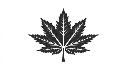 Black and white cannabis leaf illustration on white background design element