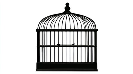 Black birdcage silhouette isolated on white background freedom concept