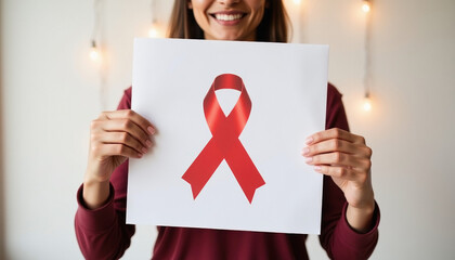 Red ribbon awareness symbol in high fidelity for health campaigns and support initiatives
