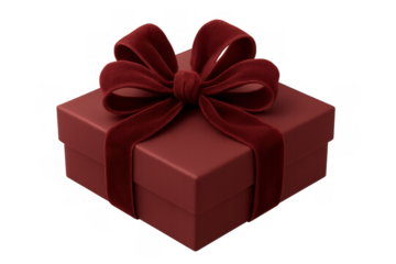 Red gift box with velvet bow symbolizing celebration, holidays, surprise, and special occasion, transparent background