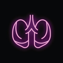 Fototapeta premium Bright pink neon sign showing human lungs on black background, great for topics of health, disease, respiratory system