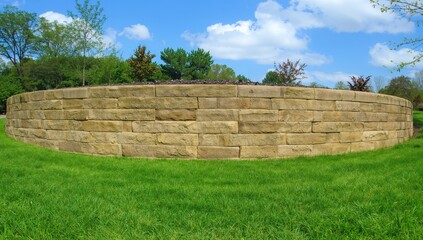 Colorful stone dry-stacked retaining wall