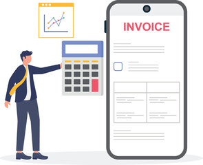 Businessman Holding Invoice Paper Beside Calculator Illustrating Detailed Service Cost Calculation for Invoice Preparation
