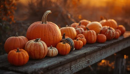 Gourds Resting on Weathered Wood During Dusk - Fall and Gathering Theme