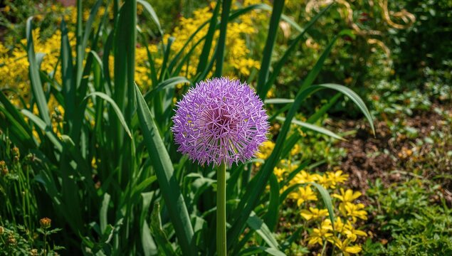 Allium aflatunense B.Fedtsch. commonly known as Persian onion with a floral nature background