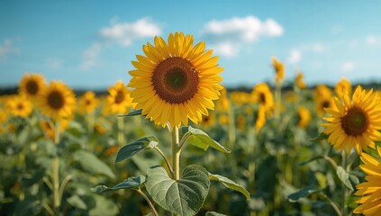 Fototapeta premium Bright sunflowers in full bloom, ideal for seasonal decoration