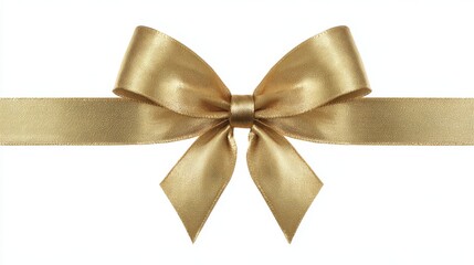 Fototapeta premium Golden bow on white background, shiny decorative ribbon for gift wrap, festive celebration ornament for holiday, party, wedding, birthday and Christmas concepts