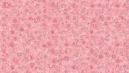 Fototapeta premium Floral design featuring small white and bright pink flowers on a pink backdrop, suitable for textile use