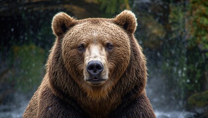 Brown Grizzly Bear Near a Waterfall, wildlife observation, Earth Day