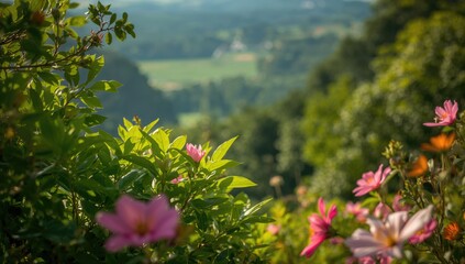 Obraz premium Lush green foliage in a vibrant garden, perfect for seasonal decoration