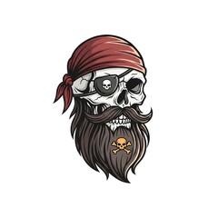 A cartoon pirate skull icon on a white background